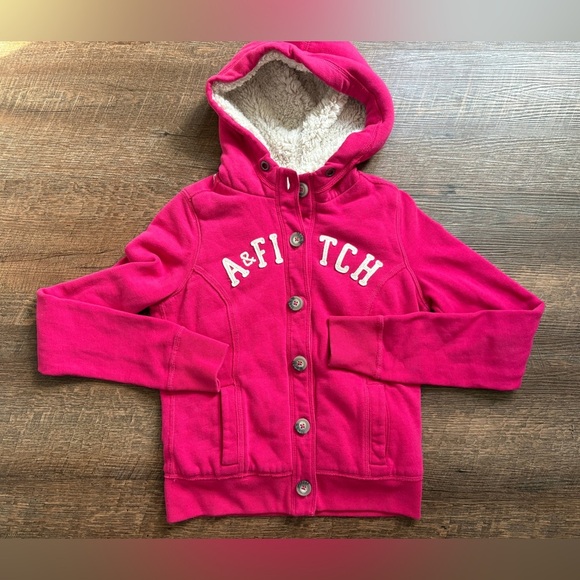 Abercrombie & Fitch Tops - ABERCROMBIE & FITCH hot pink fleece lined hoodie Y2K